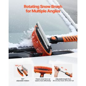 Snow Shovel and Snow Brush, 42 in Extendable Snows Broom & Ice Scraper with 180° Pivoting Brush Head, Non-Slip Grip