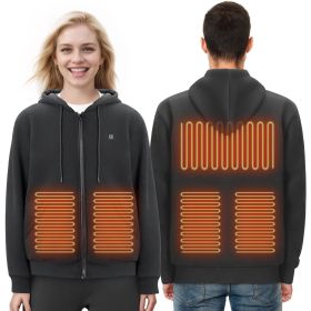 Heated Hoodie, Unisex Heated Sweatshirt with Battery Pack 7.4V, Zip Up Electric Jacket with 5 Heating Zones for Men & Women