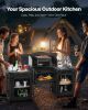 Camping Kitchen Table, Outdoor Camp Cooking Table, Aluminum Portable Cook Station with 3 Storage Cupboard, Carrying Bag, Detachable Windscreen